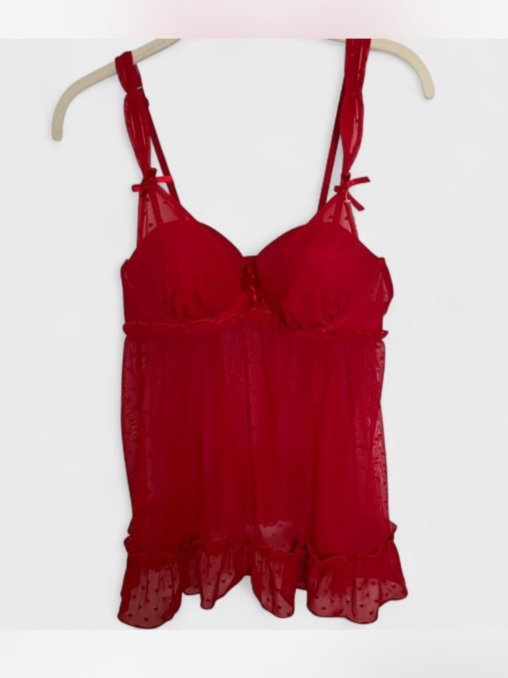 Victoria’s Secret Pink Red Heart babydoll chemise lingerie women’s Sz L